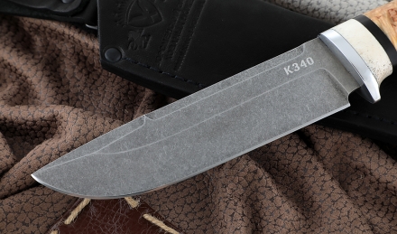 Нож Барракуда сталь К340, рукоять карельская береза черный граб рог лося