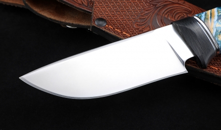 Нож Ловчий М390 рукоять зуб мамонта стабилизированный черный граб Нож Ловчий М390 рукоять зуб мамонта стабилизированный черный граб