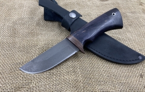 Нож Заяц сталь х12мф, рукоять стабилизированная карельская береза темн. фиолетовая-черный граб (распродажа)