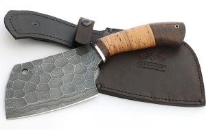 Тяпка №5 сталь дамаск полный камень, рукоять береста дюраль