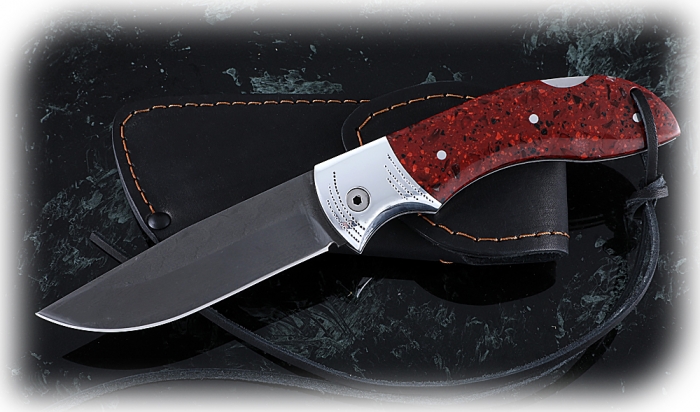 Нож Беркут, складной, сталь Х12МФ, рукоять накладки акрил красный с дюралью