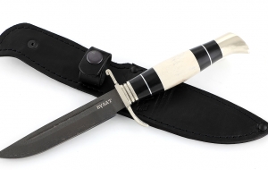 Нож финка НКВД, сталь булат, рукоять рог лося + черный граб, мельхиор