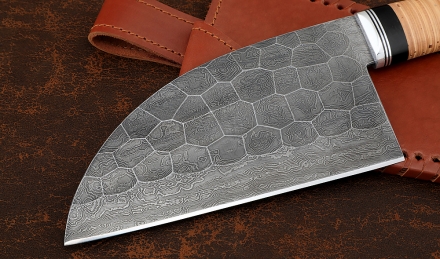 Нож Сербский сталь дамаск полный камень, рукоять береста Нож Сербский сталь дамаск полный камень, рукоять береста