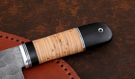 Нож Сербский сталь дамаск полный камень, рукоять береста Нож Сербский сталь дамаск полный камень, рукоять береста