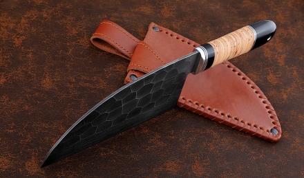 Нож Сербский сталь дамаск полный камень, рукоять береста Нож Сербский сталь дамаск полный камень, рукоять береста