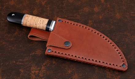 Нож Сербский сталь дамаск полный камень, рукоять береста Нож Сербский сталь дамаск полный камень, рукоять береста