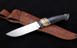 Нож Странник-2 М390 рукоять зуб мамонта стабилизированный желтый черный граб