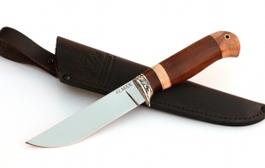 Нож Лось сталь ELMAX, рукоять коричневый граб-кап, мельхиор