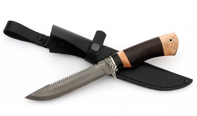Нож Рыболов-2 сталь булат, рукоять черный граб-кап, мельхиор 