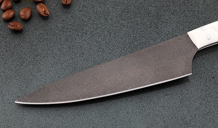 Кухонный нож Шеф №6 сталь Х12МФ, рукоять акрил белый