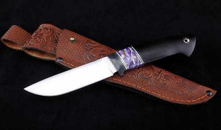 Нож Странник-2 М390 рукоять зуб мамонта стабилизированный фиолетовый черный граб
