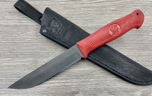 Нож Охотник сталь Х12МФ, рукоять резинопласт красный