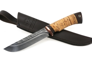 Нож Косуля сталь дамаск камень рукоять береста Нож Косуля сталь дамаск камень рукоять береста