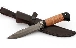 Нож Рыболов-3 сталь булат, рукоять черный граб-береста, мельхиор Нож Рыболов-3 сталь булат, рукоять черный граб-береста, мельхиор