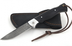 Складной нож Лиса из дамасской стали, рукоять накладки черный граб Складной нож Лиса из дамасской стали, рукоять накладки черный граб