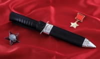 Нож Разведчика НР-40, сталь ELMAX, рукоять и ножны черный граб, мельхиор - Нож Разведчика НР-40, сталь ELMAX, рукоять и ножны черный граб, мельхиор