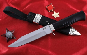 Нож Разведчика НР-40, сталь ELMAX, рукоять и ножны черный граб, мельхиор Нож Разведчика НР-40, сталь ELMAX, рукоять и ножны черный граб, мельхиор