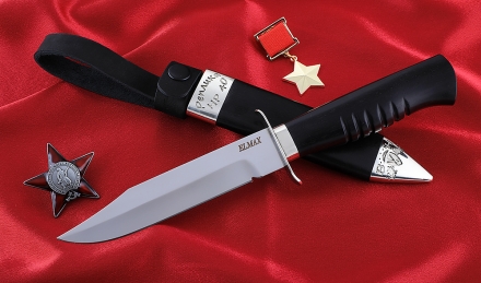 Нож Разведчика НР-40, сталь ELMAX, рукоять и ножны черный граб, мельхиор