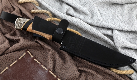 Нож Нептун сталь К340, рукоять карельская береза черный граб, мельхиор Нож Нептун сталь К340, рукоять карельская береза черный граб, мельхиор