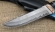 Нож Барракуда ламинация S 390 в  крученом дамаске, мокуме-гане акрил черный, скримшоу "Охота"