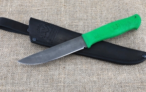 Нож Пехотинец сталь Х12МФ, рукоять резинопласт зеленый
