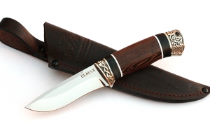 Нож Нырок сталь ELMAX, рукоять венге-черный граб,мельхиор
