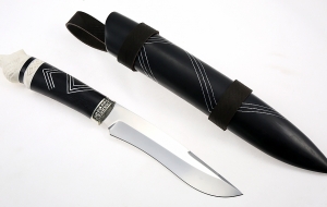 Коллекционный Нож Волк сталь ELMAX, рукоять резная, рог лося, черный граб, ножны резные черный граб Коллекционный Нож Волк сталь ELMAX, рукоять резная, рог лося, черный граб, ножны резные черный граб