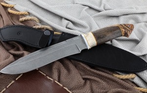 Нож Медведь сталь К340, рукоять карельская береза рог лося