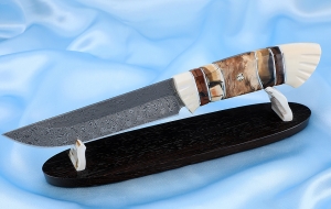 Премиум Нож Гриф сталь дамаск нержавеющий рукоять рог лося кость мамонта на подставке