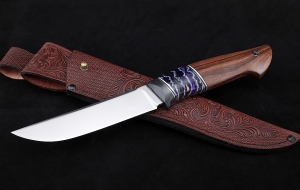 Нож Гриф М390 рукоять карбон зуб мамонта стабилизированный фиолетовый палисандр