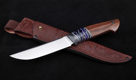 Нож Гриф М390 рукоять карбон зуб мамонта стабилизированный фиолетовый палисандр