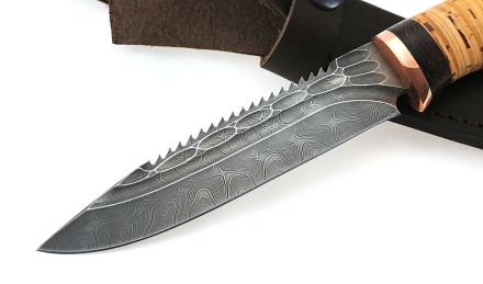 Нож Рыболов-1 сталь дамаск камень рукоять береста Нож Рыболов-1 сталь дамаск камень рукоять береста