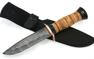 Нож Лидер сталь дамаск полный камень рукоять береста