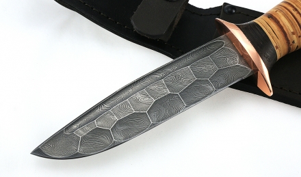 Нож Лидер сталь дамаск полный камень рукоять береста Нож Лидер сталь дамаск полный камень рукоять береста