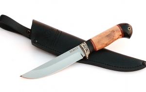 Нож Охотник сталь ELMAX , рукоять карельская береза-черный граб,мельхиор Нож Охотник сталь ELMAX , рукоять карельская береза-черный граб,мельхиор