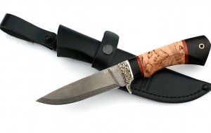 Нож Жерех сталь булат, рукоять черный граб-карельская береза, мельхиор