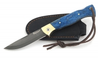 Нож Лиса, складной, сталь булат, рукоять накладки карельская береза стабилизированная синяя - Нож Лиса, складной, сталь булат, рукоять накладки карельская береза стабилизированная синяя