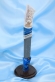 Авторский Нож Барракуда дамаск нержавеющий мокуме-гане карельская береза синяя рог лося резной на подставке