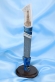 Авторский Нож Барракуда дамаск нержавеющий мокуме-гане карельская береза синяя рог лося резной на подставке