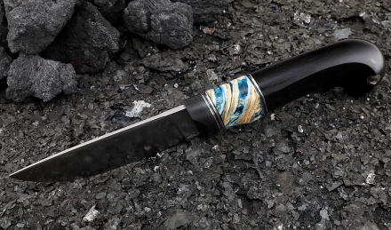 Нож из стали S390 «Ловчий» рукоять зуб мамонта стабилизированный черный граб