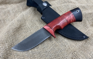 Нож Заяц сталь х12мф, рукоять стабилизированная карельская береза красная-черный граб (распродажа)