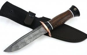 Нож Лидер сталь дамаск полный камень рукоять венге черный граб