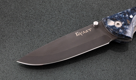 Складной нож Акула, сталь булат, рукоять накладки акрил синий Складной нож Акула, сталь булат, рукоять накладки акрил синий