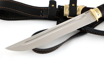 Нож казачий Пластун, сталь Elmax, рукоять и ножны черный граб с латунью Нож казачий Пластун, сталь Elmax, рукоять и ножны черный граб с латунью