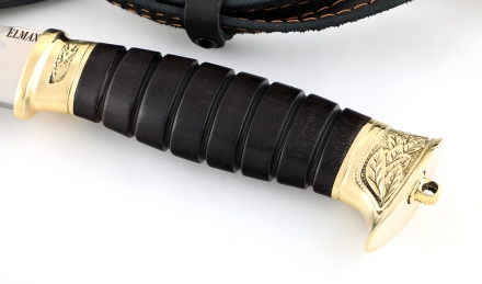 Нож казачий Пластун, сталь Elmax, рукоять и ножны черный граб с латунью Нож казачий Пластун, сталь Elmax, рукоять и ножны черный граб с латунью