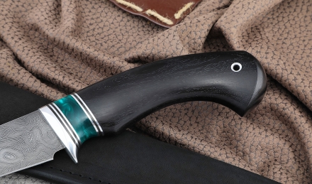 Нож Филейка большая сталь дамаск рукоять акрил зеленый и черный граб