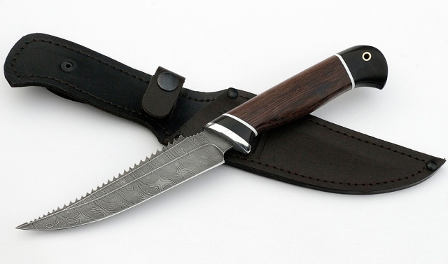 Нож Рыболов-5 сталь дамаск рукоять венге-черный граб 