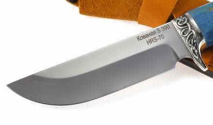 Нож Универсал сталь S390 рукоять карельская береза стабилизированная синяя. мельхиор 1 Нож Универсал сталь S390 рукоять карельская береза стабилизированная синяя. мельхиор 1