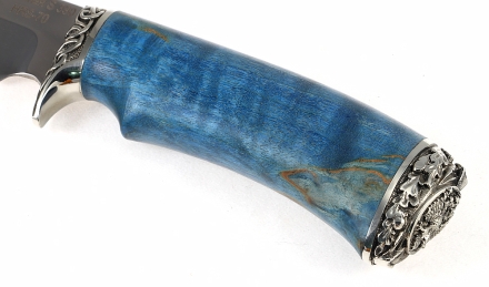 Нож Универсал сталь S390 рукоять карельская береза стабилизированная синяя. мельхиор 1 Нож Универсал сталь S390 рукоять карельская береза стабилизированная синяя. мельхиор 1