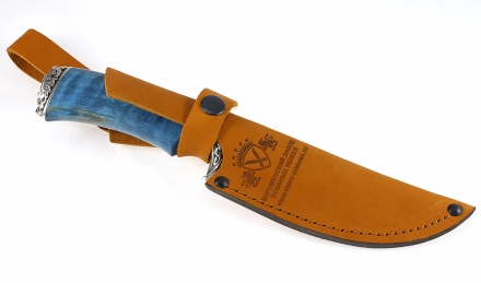 Нож Универсал сталь S390 рукоять карельская береза стабилизированная синяя. мельхиор 1 Нож Универсал сталь S390 рукоять карельская береза стабилизированная синяя. мельхиор 1